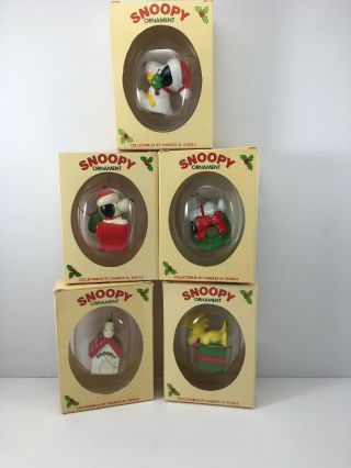 Vintage Snoopy Christmas Ornaments Union Wadding Company Set Of 5