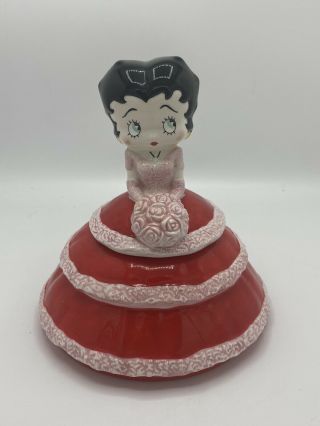 Rare 2002 Betty Boop Cookie Jar Red Dress Roses,  King Features Syndicate