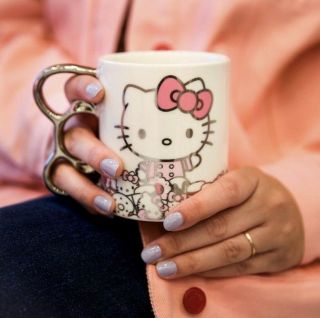 Hello Kitty Cafe Exclusive Silver Bow Mug Rare