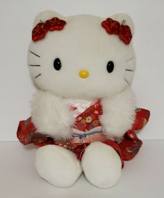 Sanrio Hello Kitty Sakura Kimono Plush Stuffed Animal 9” Faux Fur Neck Warmer