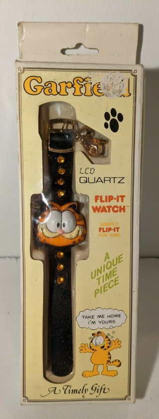 Garfield The Cat Vintage 1978 Flip It Watch Lcd Quartz Rare