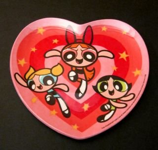Powerpuff Girls Plate,  Heart Shaped Melamine Party Plate; 1999,  Cartoon Network