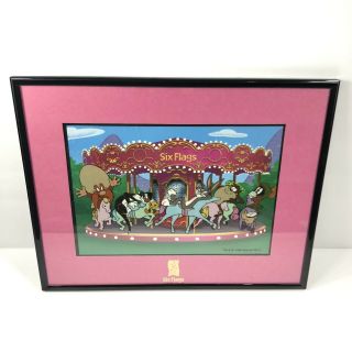 1996 Six Flags Warner Bros Looney Tunes Silly Cel Framed Art Carousel Capers