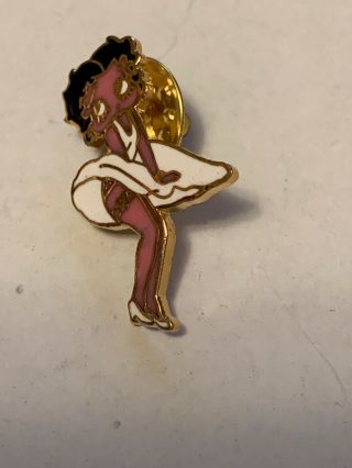 Betty Boop In White Dress Metal Hat/lapel Pin,  Old Stock 1.  25 " High