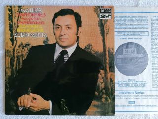 Decca Sxl 6806/7 Stereo Uk Ed1 - Mahler Symphonies 5 & 10 Zubin Mehta 2 X Nm