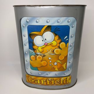 Jim Davis Vintage Garfield 1978 Tin Trash Can Made In Usa