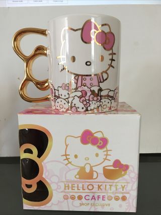 Nib Hello Kitty Cafe Exclusive Gold Bow Handle Mug
