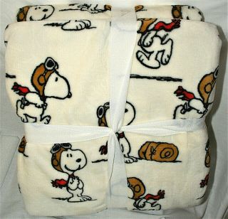 Peanuts Gang Snoopy Flying Ace Plush 90x90 " Throw Blanket Berkshire Tag
