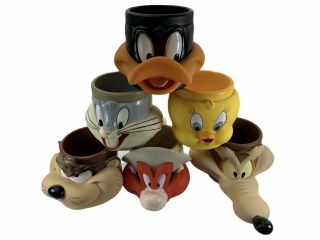Vtg 1992 Looney Toons Bugs Bunny Tweety Daffy Yosemite Sam Taz Tweety 3d Mugs