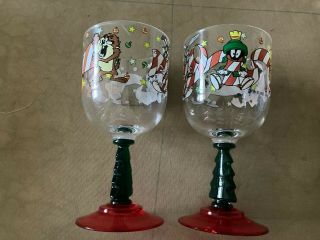 Set Of 2 Looney Tunes Goblets/wine Glasses Plastic