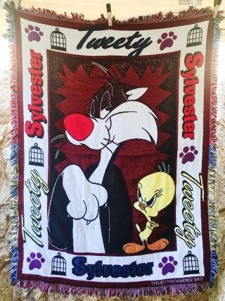 Vintage Looney Tunes Throw Blanket 42x56 " Tweety Sylvester