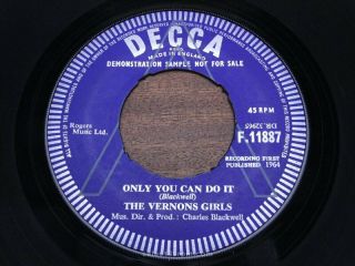 Vernons Girls Only You Can Do It 1964 Uk Decca F 11887 Northern Sou