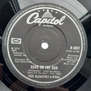 Very Rare Paul Mccartney Band On The Run Capitol Southall Solid Centre Beatles