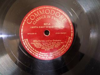 Billie Holiday I Gotta Right To Sing Blues/yesterdays 78 Rpm Commodore 527 Jazz