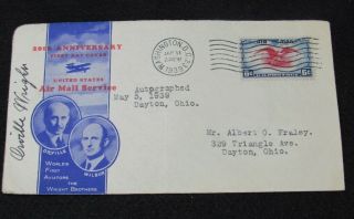 Orville Wright Aviation Pioneer Autograph 1939 Signed Postal Cover Dayton Ohio