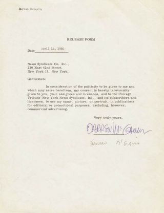 Darren Mcgavin - Document Signed 04/14/1960