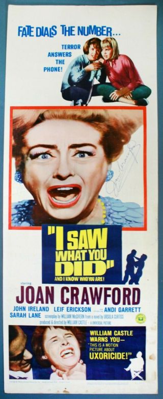 Insert Movie Poster - I Saw What You Did - - Stars/signed By Joan Crawford - 1965 - Esxg