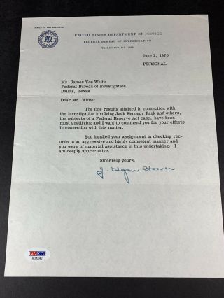 J.  Edgar Hoover Autograph Signed Letter Dated 6/2/70 Psa/dna Grade 8 Nm - Mt