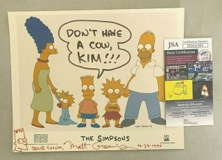 Matt Groening Signed 8x10 The Simpsons Color Print Inscribed Auto Jsa