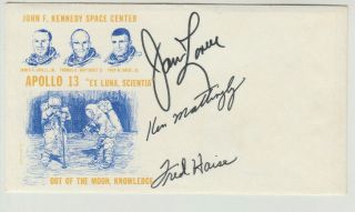 Nasa Astronauts Fred Haise,  James Lovell,  Ken Matting Signed 1970 Apollo 13 Cover