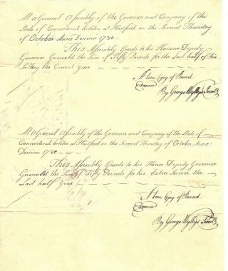 Revolutionary War Connecticut 1780 Signed Oliver Wolcott Jr.  & Mathew Griswold