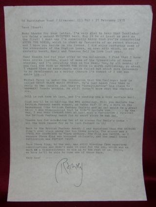 Ramsey Campbell Full Page Typed Letter Signed Dated 1978 Literary Fantasy Horror