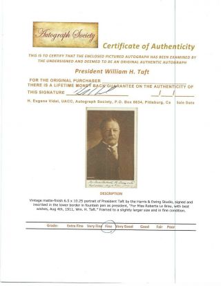 President William H.  Taft Signed photo 6.  5 x 10.  25 framed 8 x 10.  5 3