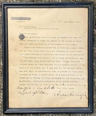 1901 Andrew Carnegie Signed Typed Letter On His Letterhead Personalized
