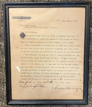 1901 ANDREW CARNEGIE SIGNED TYPED LETTER ON HIS LETTERHEAD PERSONALIZED 4