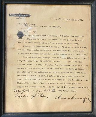 1901 ANDREW CARNEGIE SIGNED TYPED LETTER ON HIS LETTERHEAD PERSONALIZED 5