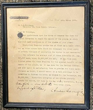 1901 ANDREW CARNEGIE SIGNED TYPED LETTER ON HIS LETTERHEAD PERSONALIZED 6