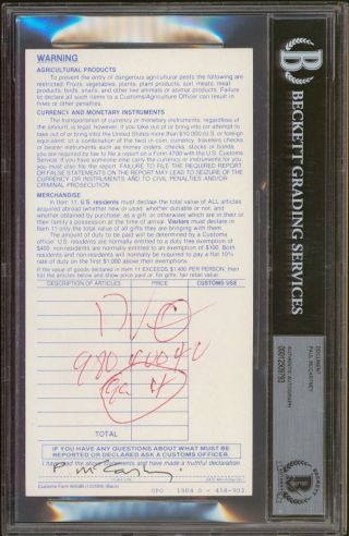 Paul Mccartney The Beatles Signed 4x7.  5 Customs Document Autographed Bas Slabbed