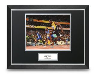 Bolt,  Gatlin & Coleman Signed 16x12 Framed Photo Display Olympics Autograph,