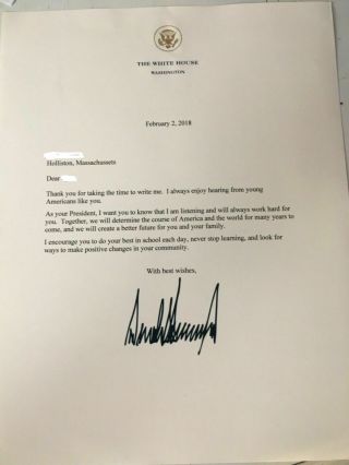 Rare 2018 President Donald Trump Signed White House Letter Document Wow