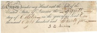 Handwritten Document Signed By John Quincy Adams In 1825 With
