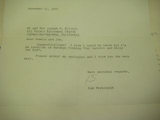 Director Sam Peckinpah Autograph Signed Letter Pat Garrett & Billy The Kid 1972