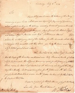 1778,  Cambridge,  Mass; British General William Phillips,  P.  O.  W Letter,  Signed