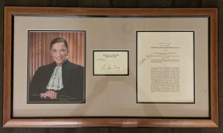 Justice Ruth Bader Ginsburg Signed Chamber Card,  Bush V Gore And Photo - 3 Total