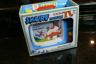 Vintage 1982 Flying Smurfs Musical Toy Tv Ohio Art 370 Wind Up Music Box ✨new✨