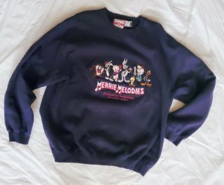 Looney Tunes Warner Bros L Crewneck Sweater Pullover Merrie Melodies Vintage 90s
