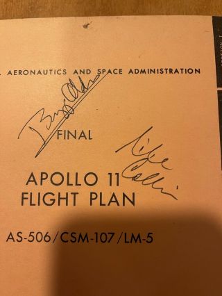 Apollo 11 Flight Plan - Signed By Buzz Aldrin and Michael Collins 2