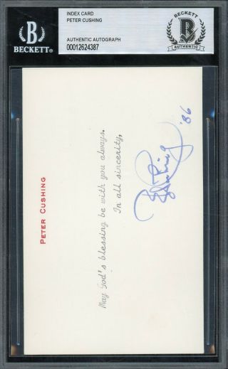 Peter Cushing Signed Index Card Beckett Bas Auto Grand Moff Tarkin Star Wars