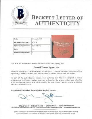 PRESIDENT DONALD TRUMP SIGNED OFFICIAL RED MAGA HAT AUTOGRAPH BECKETT BAS 5
