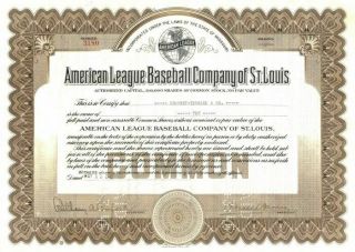 American League Baseball Company Of St.  Louis - St.  Louis Browns Stock Certifica