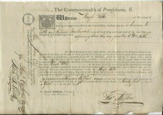 1794 Pennsylvania Land Grant Signed By Thomas Mifflin,  1st Pennsylvania Governor