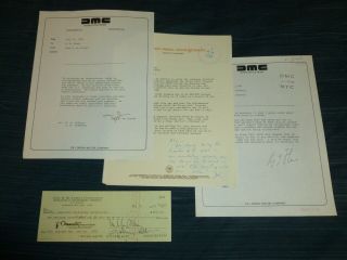 Bank Check And Confidential Memo,  Both Signed John Delorean,  More