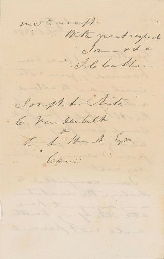 John C.  Calhoun - Letter Signed - To Cornelius Vanderbilt Just Before His Death