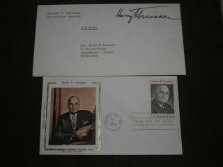 Usa President Harry Truman Signed Personal Printed Stationary Envelope,  Fdc