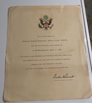 President Franklin D.  Roosevelt 1944 Signed Military In Memory Of Certificate