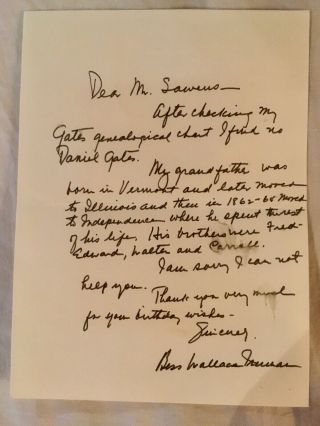 Bess Truman - U.  S.  First Lady,  Harry S.  Truman - Signed Handwritten Letter 1972